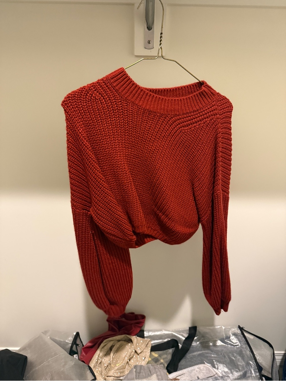 SHEIN Cropped Chunky Knit Sweater in Brick